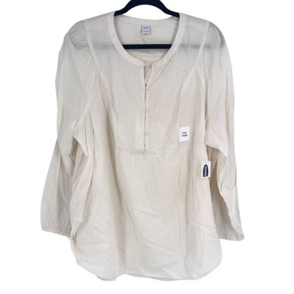 NWT Old Navy Women's Puff Sleeve Henley Tunic Blouse Off White Size Large